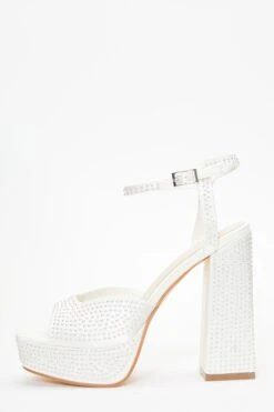 Bridal White Satin Pearl Platform Heeled Sandals