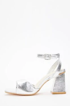 Silver Foil Twist Front Block Heeled Sandals
