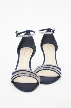 Navy Satin Diamante Mesh Low Heels -Chic Summer Shop 00100036755 XS