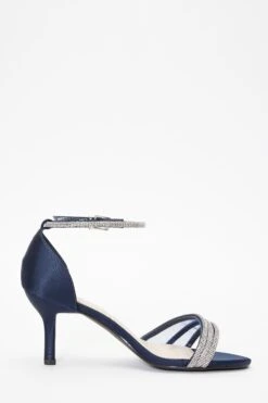 Navy Satin Diamante Mesh Low Heels -Chic Summer Shop 00100036755 ZS