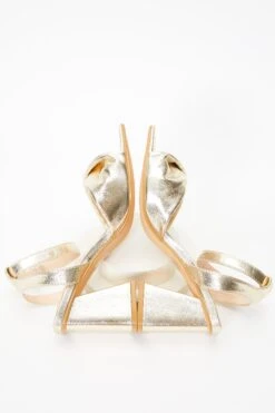 Gold Foil Twist Front Block Heeled Sandals -Chic Summer Shop 00100036757 XS