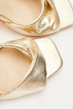 Gold Foil Twist Front Block Heeled Sandals -Chic Summer Shop 00100036757 ZB