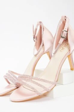Pink Satin Diamante Mesh Low Heels -Chic Summer Shop 00100036758 XS
