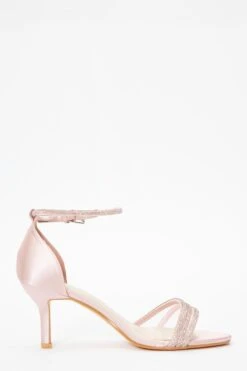Pink Satin Diamante Mesh Low Heels -Chic Summer Shop 00100036758 ZS