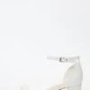 White Faux Leather Low Heeled Sandals