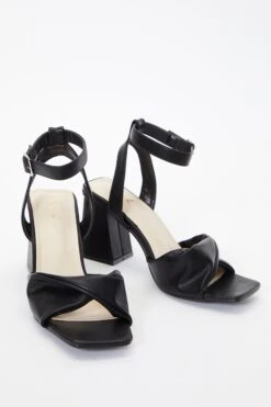 Black Twist Front Block Heeled Sandals -Chic Summer Shop 00100036763 XS