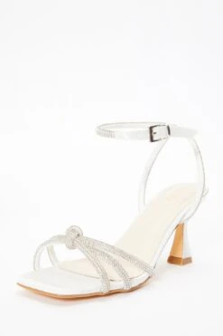 Bridal White Satin Satin Diamante Knot Heels 10 Bridal White Satin Satin Diamante Knot Heels -Chic Summer Shop 00100036764 XB