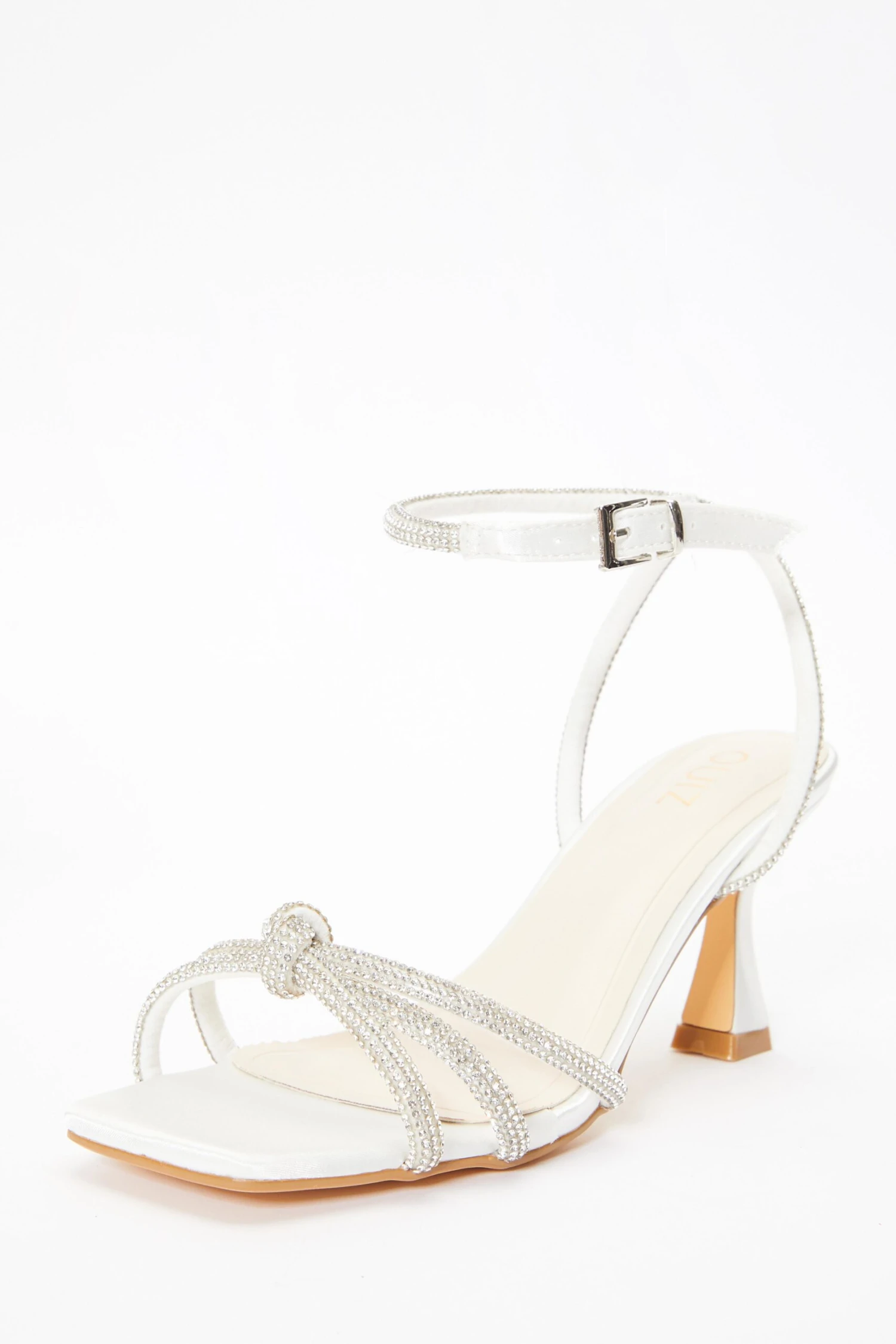 Bridal White Satin Satin Diamante Knot Heels 5 Bridal White Satin Satin Diamante Knot Heels - Image 3