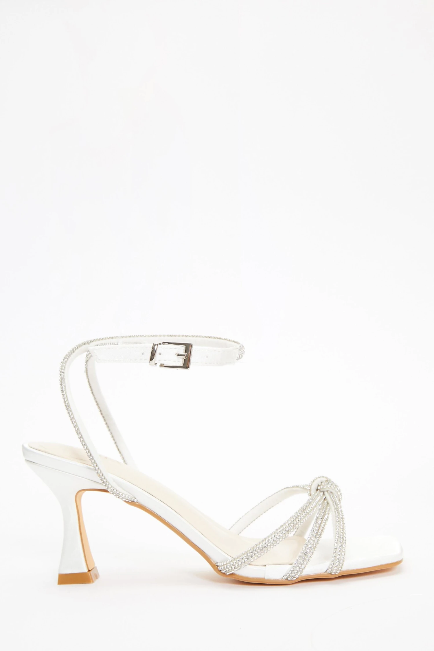 Bridal White Satin Satin Diamante Knot Heels 4 Bridal White Satin Satin Diamante Knot Heels - Image 2
