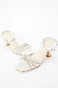 Bridal White Satin Satin Diamante Knot Heels 11 Bridal White Satin Satin Diamante Knot Heels -Chic Summer Shop 00100036764 XS
