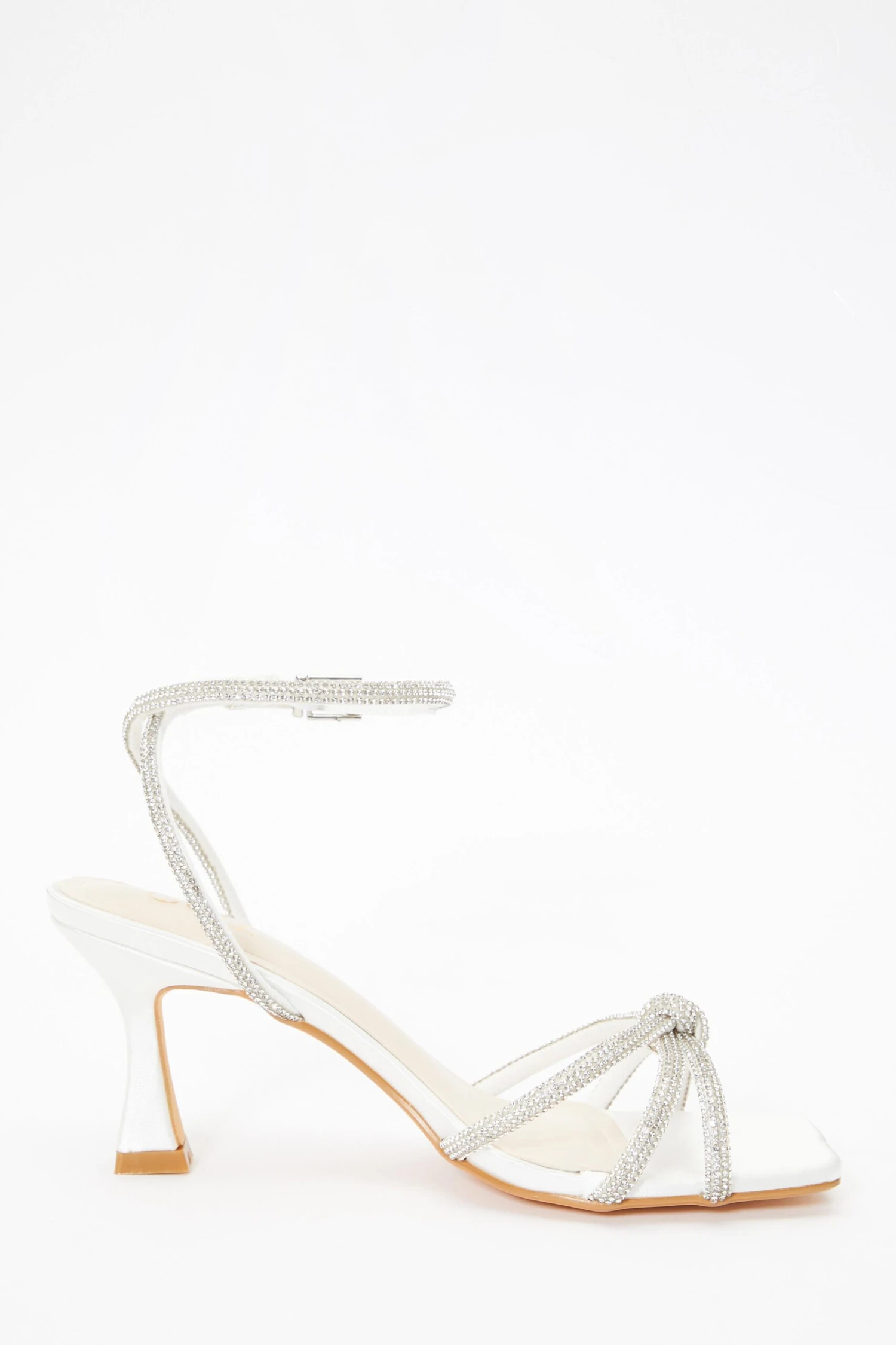 Bridal White Satin Satin Diamante Knot Heels 8 Bridal White Satin Satin Diamante Knot Heels - Image 6