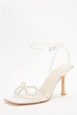 Bridal White Pearl Bow Clear Heeled Sandals -Chic Summer Shop 00100036769 XB