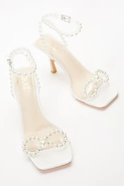 Bridal White Pearl Bow Clear Heeled Sandals -Chic Summer Shop 00100036769 XS