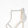 Silver Shimmer Diamante Stone T-Bar Heeled Sandals