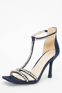 Navy Satin Diamante Stone T-Bar Heeled Sandals 10 Navy Satin Diamante Stone T-Bar Heeled Sandals -Chic Summer Shop 00100036773 XB