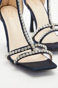 Navy Satin Diamante Stone T-Bar Heeled Sandals 12 Navy Satin Diamante Stone T-Bar Heeled Sandals -Chic Summer Shop 00100036773 ZB