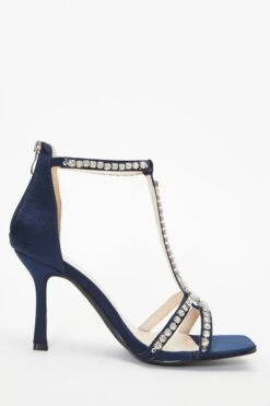 Navy Satin Diamante Stone T-Bar Heeled Sandals 13 Navy Satin Diamante Stone T-Bar Heeled Sandals -Chic Summer Shop 00100036773 ZS