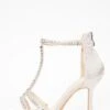 Champagne Satin Diamante Stone T-Bar Heeled Sandals -Chic Summer Shop 00100036774 ZM