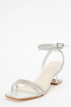 Silver Diamante Clear Low Heeled Sandals 10 Silver Diamante Clear Low Heeled Sandals -Chic Summer Shop 00100036775 XB