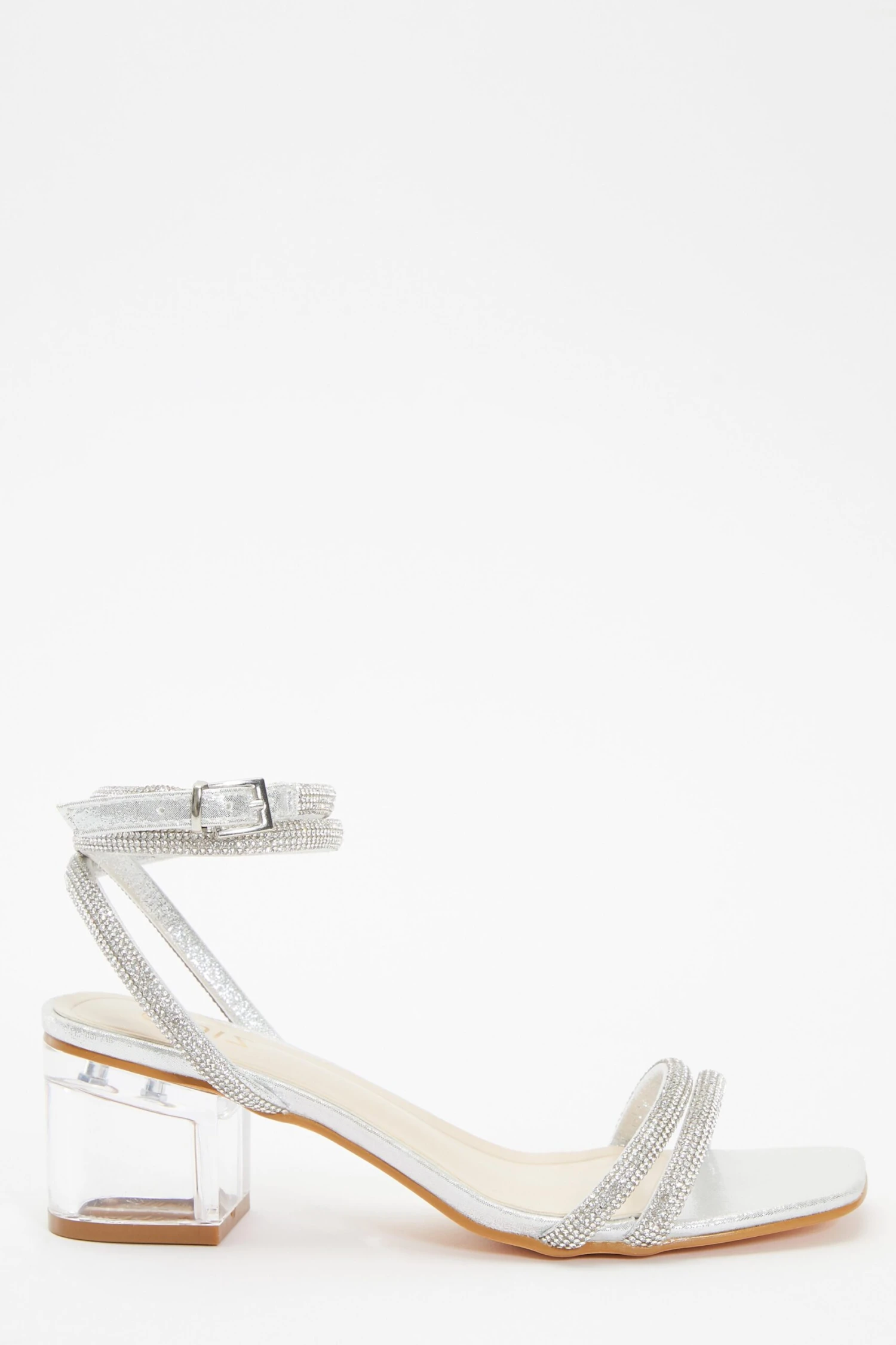 Silver Diamante Clear Low Heeled Sandals 4 Silver Diamante Clear Low Heeled Sandals - Image 2