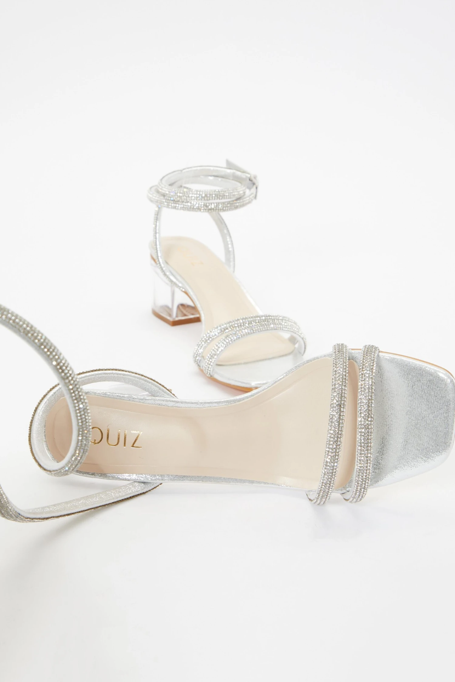 Silver Diamante Clear Low Heeled Sandals 6 Silver Diamante Clear Low Heeled Sandals - Image 4