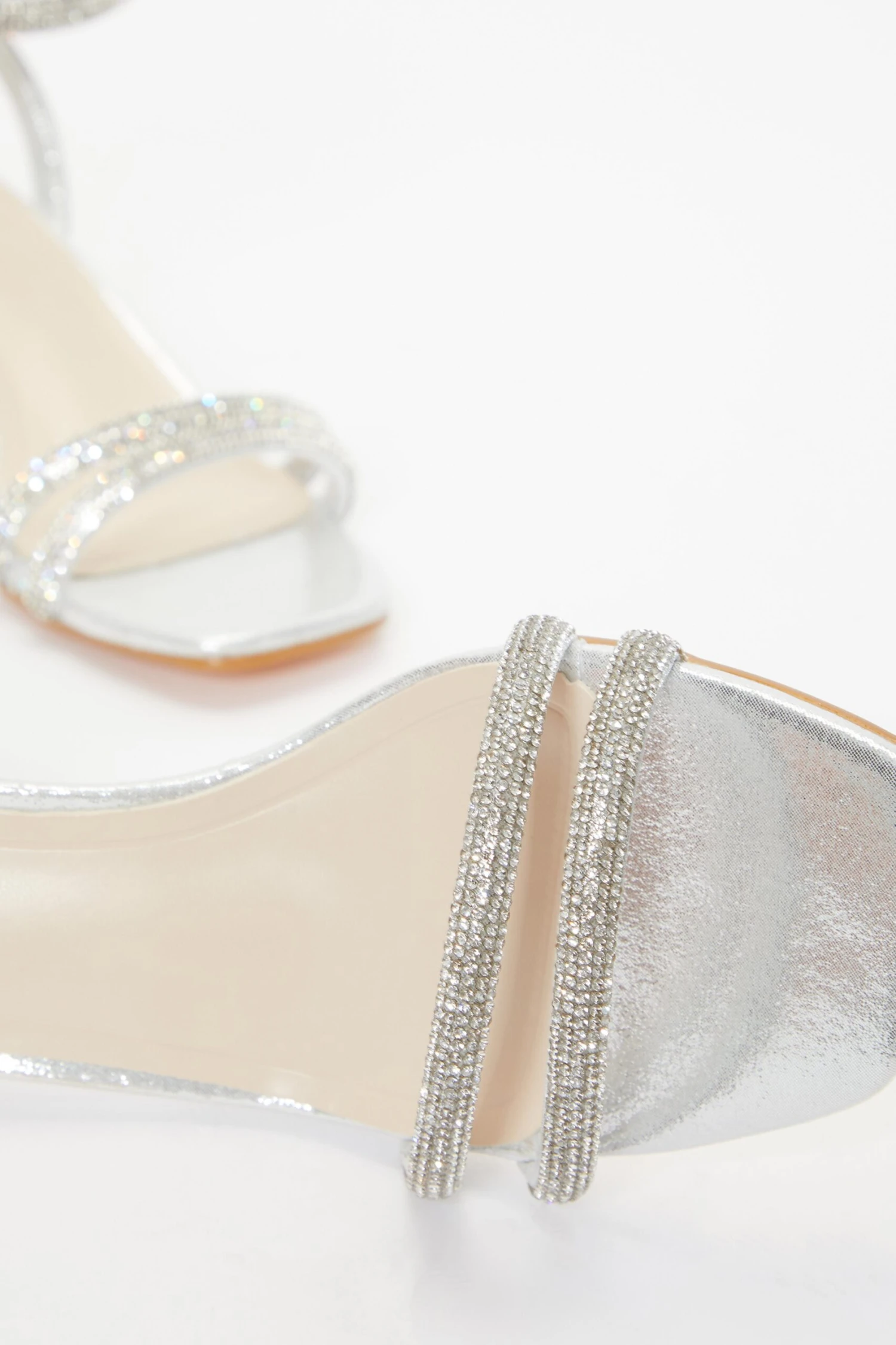 Silver Diamante Clear Low Heeled Sandals 7 Silver Diamante Clear Low Heeled Sandals - Image 5