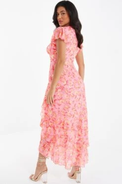 Pink Chiffon Paisley Print Maxi Dress -Chic Summer Shop 00100036833 XB