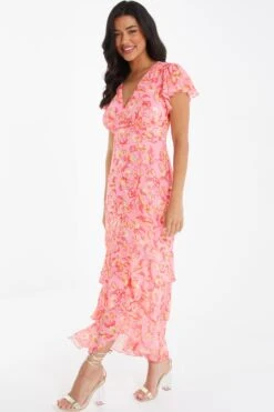 Pink Chiffon Paisley Print Maxi Dress -Chic Summer Shop 00100036833 XS