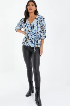 Blue Smudge Print Peplum Top 11 Blue Smudge Print Peplum Top -Chic Summer Shop 00100036845 XS