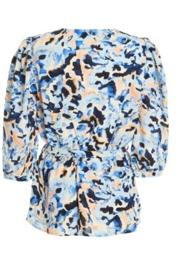 Blue Smudge Print Peplum Top 12 Blue Smudge Print Peplum Top -Chic Summer Shop 00100036845 ZB
