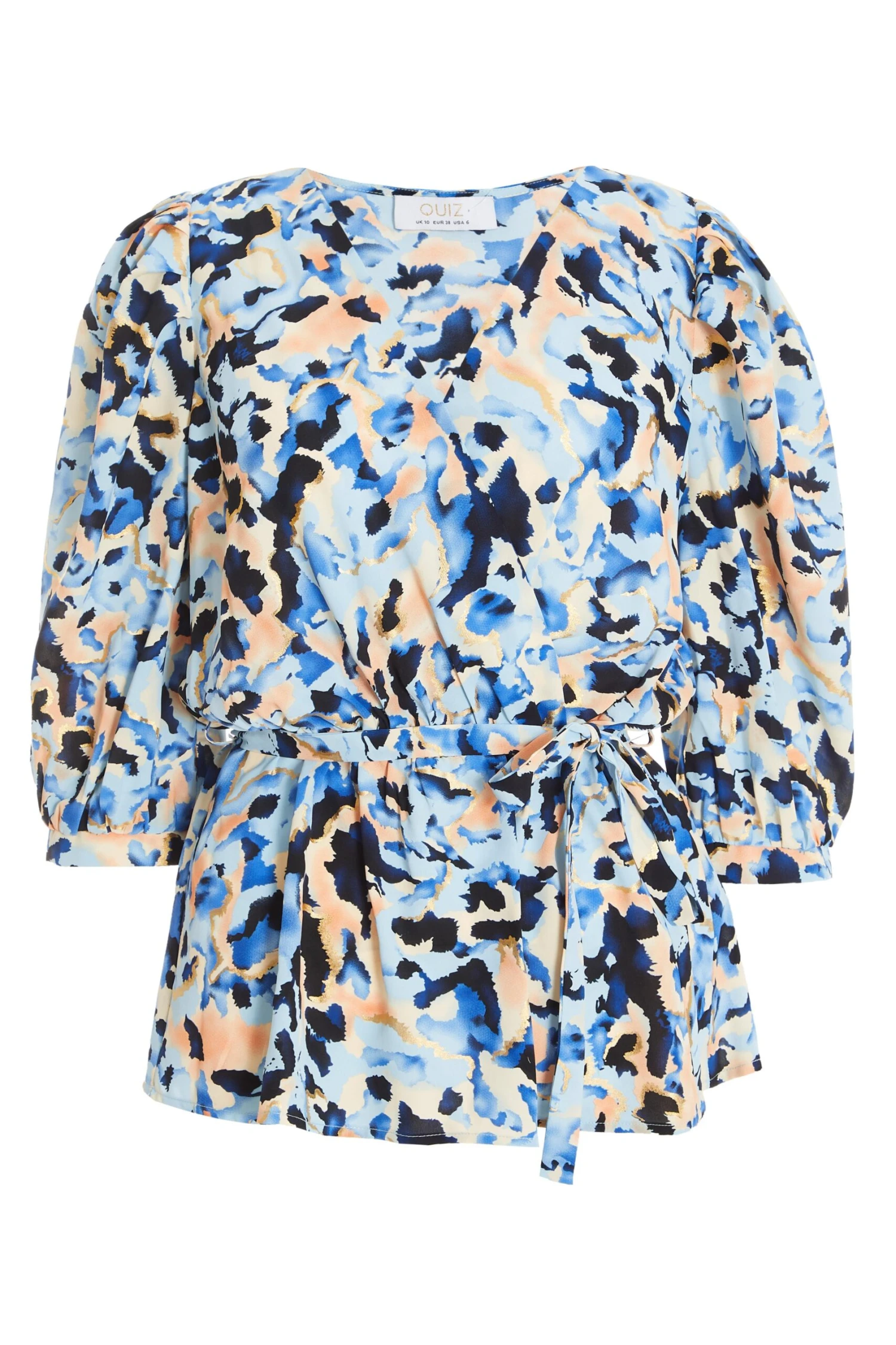 Blue Smudge Print Peplum Top 3 Blue Smudge Print Peplum Top