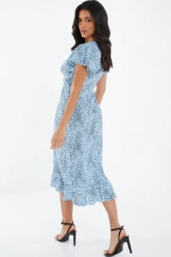 Blue Animal Print Frill Sleeve Midi Dress -Chic Summer Shop 00100036864 XB