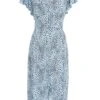 Blue Animal Print Frill Sleeve Midi Dress -Chic Summer Shop 00100036864 ZM