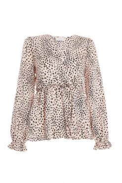Pink Satin Animal Print Peplum Top