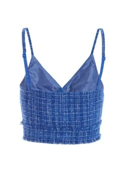 Royal Blue Checked Boucle Crop Top -Chic Summer Shop 00100036877 ZB