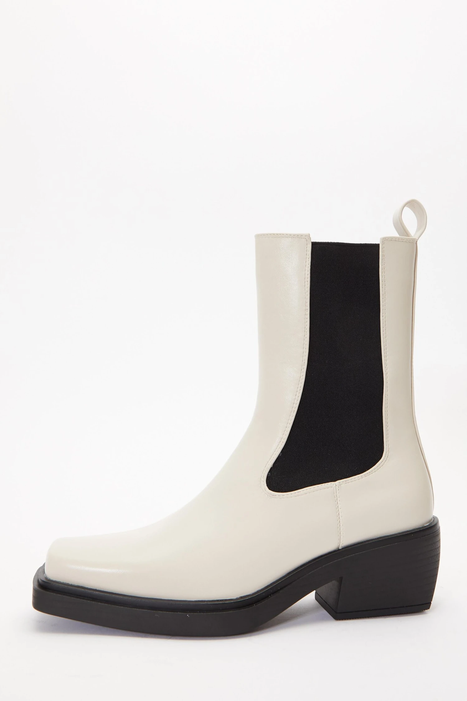 Cream Faux Leather Elasticated Western Boots 3 Cream Faux Leather Elasticated Western Boots