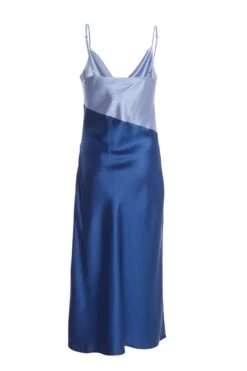Blue Two Tone Satin Slip Midi Dress -Chic Summer Shop 00100036920 ZB