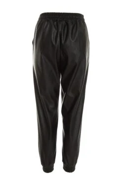 Black Faux Leather Tie Waist Joggers -Chic Summer Shop 00100036953 ZB