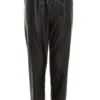 Black Faux Leather Tie Waist Joggers -Chic Summer Shop 00100036953 ZM