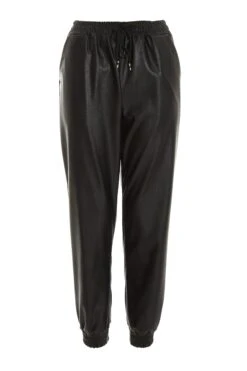 Black Faux Leather Tie Waist Joggers