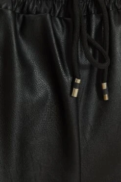 Black Faux Leather Tie Waist Joggers -Chic Summer Shop 00100036953 ZS