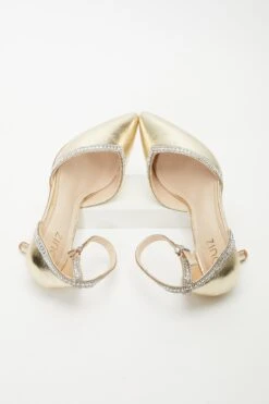 Gold Foil Diamante Low Court Heels -Chic Summer Shop 00100036959 XS