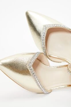 Gold Foil Diamante Low Court Heels -Chic Summer Shop 00100036959 ZB