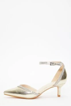 Gold Foil Diamante Low Court Heels