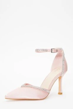 Pink Satin Diamante Trim Court Heels -Chic Summer Shop 00100036960 XB