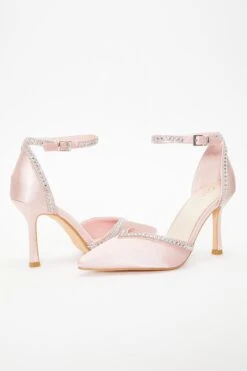 Pink Satin Diamante Trim Court Heels -Chic Summer Shop 00100036960 XS