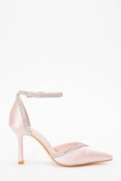 Pink Satin Diamante Trim Court Heels -Chic Summer Shop 00100036960 ZS