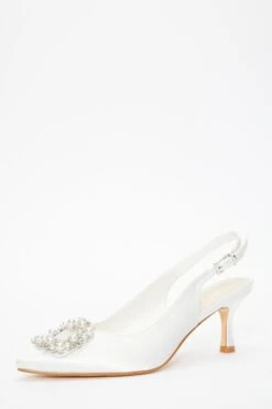 Bridal White Satin Brooch Court Low Heels 10 Bridal White Satin Brooch Court Low Heels -Chic Summer Shop 00100036961 XB