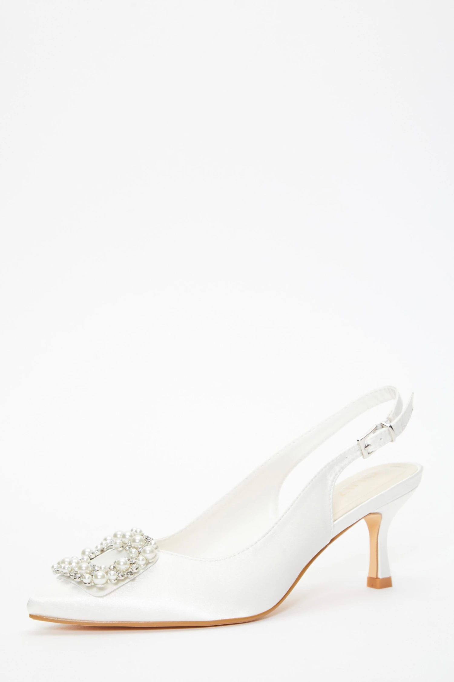 Bridal White Satin Brooch Court Low Heels 5 Bridal White Satin Brooch Court Low Heels - Image 3