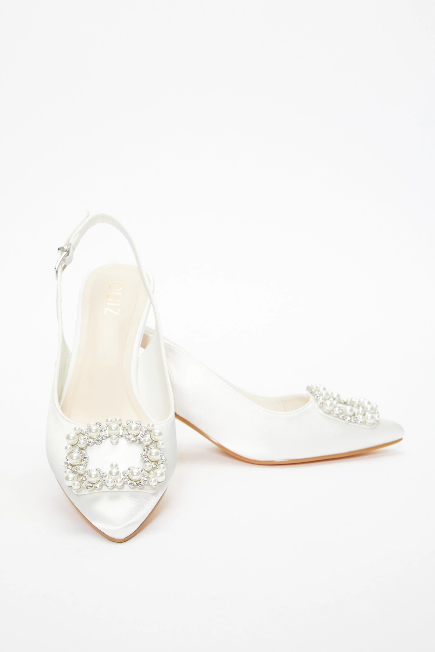 Bridal White Satin Brooch Court Low Heels 6 Bridal White Satin Brooch Court Low Heels - Image 4